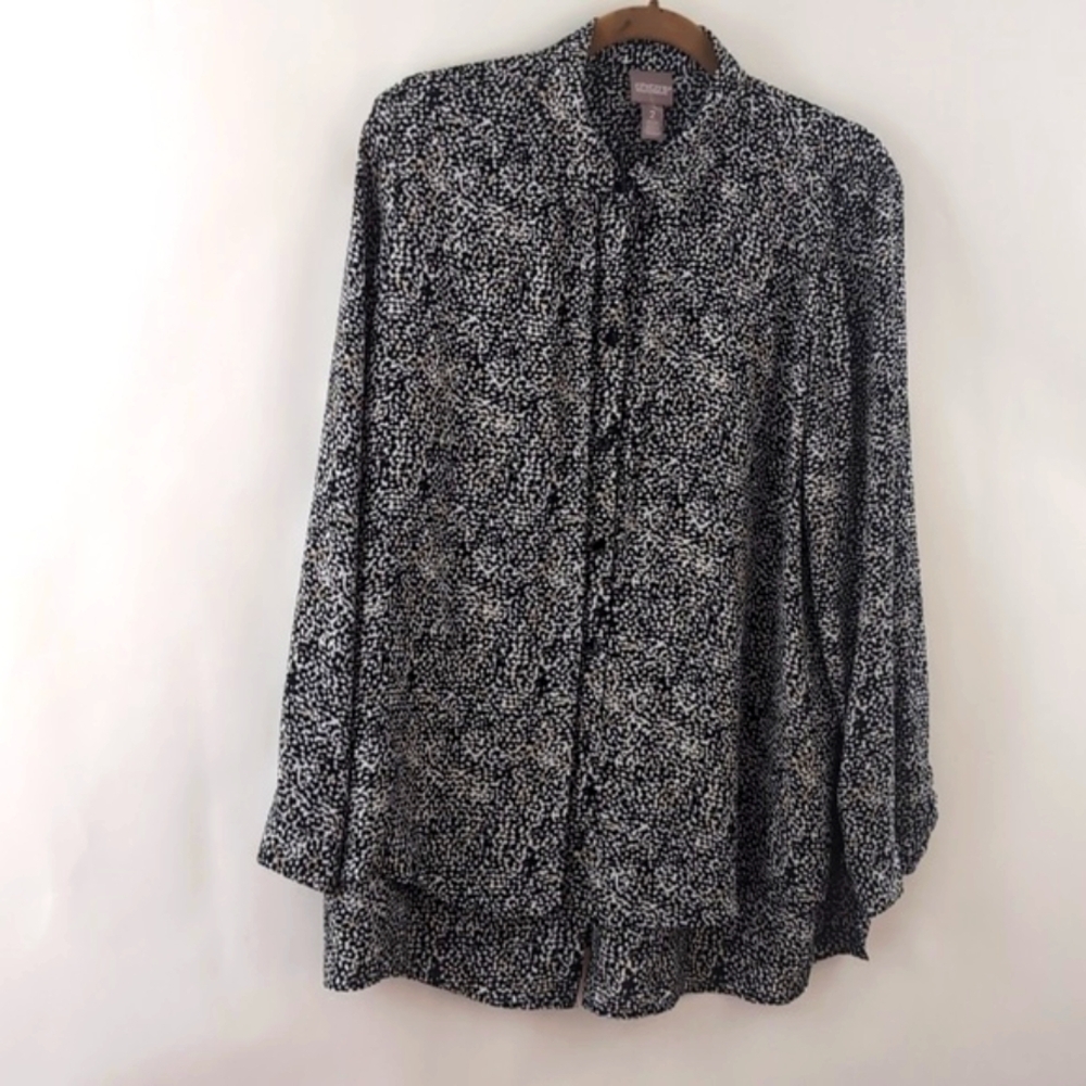 Chico's Size 2 Large 12 Black & White Oversized Button Down Shirt Long Sleeve - Picture 2 of 13